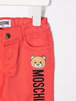 ( Nouvelle Collection ) Moschino Kids 50218 FRAGOLA Pantalon Chino Droit à Logo Imprimé Enfant -Moschino Kids Soldes Boutique 18192404 38856007 600