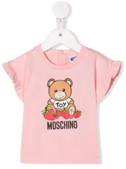 ( Nouvelle Collection ) Moschino Kids 50209 SUGAR ROSE T-shirt à Motif Teddy Enfant