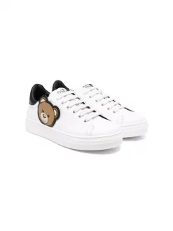 ( Nouvelle Collection ) Moschino Kids BIANCO Baskets à Patch Teddy Enfant