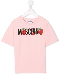 ( Nouvelle Collection ) Moschino Kids 50209 ROSA T-shirt à Logo Brodé Enfant
