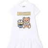 ( Nouvelle Collection ) Moschino Kids 10101 - Bianco Robe à Motif Teddy Bear Enfant