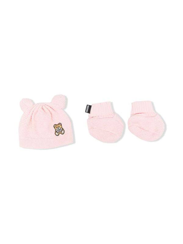 ( Nouvelle Collection ) Moschino Kids 50209 - Rosa Ensemble Bonnet-gants à Patch Logo Enfant 2 ( Nouvelle Collection ) Moschino Kids 50209 - Rosa Ensemble Bonnet-gants à Patch Logo Enfant