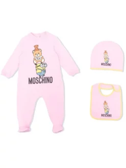 ( Nouvelle Collection ) Moschino Kids Trousseau De Naissance à Motif Teddy Bear 50206 - Rosa