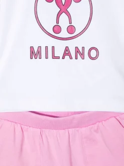 ( Nouvelle Collection ) Moschino Kids 50200 - Viola Ensemble Haut-short à Logo Imprimé Enfant -Moschino Kids Soldes Boutique 18232234 38983044 600