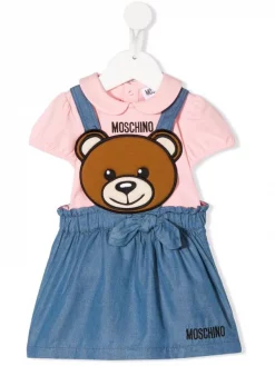 ( Nouvelle Collection ) Moschino Kids 50209 - Rosa Combinaison à Motif Teddy Bear Enfant