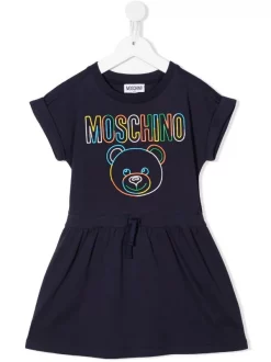 ( Nouvelle Collection ) Moschino Kids 40016 - BLUE NAVY Robe à Logo Imprimé Enfant