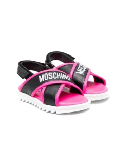 ( Nouvelle Collection ) Moschino Kids Sandales à Logo Imprimé NERO/ FUXIA