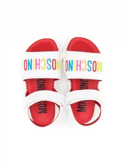 ( Nouvelle Collection ) Moschino Kids WHITE Sandales En Cuir à Logo Imprimé Enfant -Moschino Kids Soldes Boutique 18239464 39046479 600
