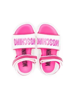 ( Nouvelle Collection ) Moschino Kids Sandales à Logo Imprimé BIANCO-ROSA -Moschino Kids Soldes Boutique 18239468 39562438 600