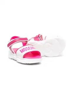 ( Nouvelle Collection ) Moschino Kids Sandales à Logo Imprimé BIANCO-ROSA -Moschino Kids Soldes Boutique 18239468 39562439 600