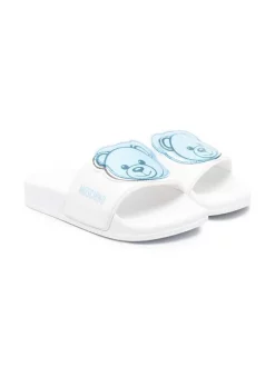 ( Nouvelle Collection ) Moschino Kids BIANCO MOS AZZURRO SCUBA BIANCO Claquettes à Patch Logo Enfant
