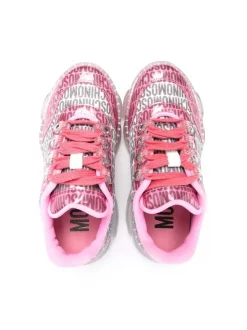 ( Nouvelle Collection ) Moschino Kids MK171 WHITE GREY PINK Baskets à Logo Imprimé All-over Enfant -Moschino Kids Soldes Boutique 18251633 38961826 600