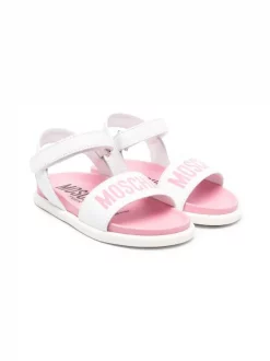 ( Nouvelle Collection ) Moschino Kids MK277 - Bianco Sandales à Logo Imprimé Enfant