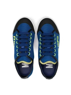 ( Nouvelle Collection ) Moschino Kids MK305 - Blu Baskets Lacées à Logo Imprimé Enfant -Moschino Kids Soldes Boutique 18252707 39038040 600