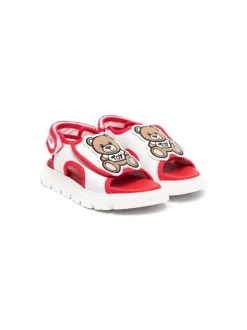 ( Nouvelle Collection ) Moschino Kids MK032 - Bianco Sandales Bicolores à Patch Logo Enfant