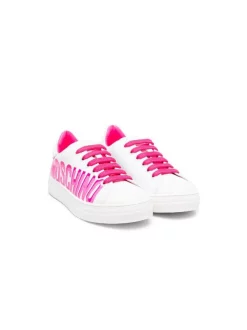 ( Nouvelle Collection ) Moschino Kids MK276 - Bianco Baskets Lacées à Logo Imprimé Enfant