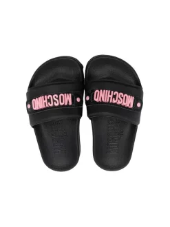 ( Nouvelle Collection ) Moschino Kids NERO/FUCSIA Claquettes à Logo Embossé Enfant -Moschino Kids Soldes Boutique 18254815 39022193 600