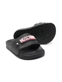 ( Nouvelle Collection ) Moschino Kids NERO/FUCSIA Claquettes à Logo Embossé Enfant -Moschino Kids Soldes Boutique 18254815 39022198 600
