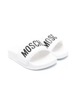 Moschino Kids BIANCO/NERO Claquettes à Logo Imprimé Enfant