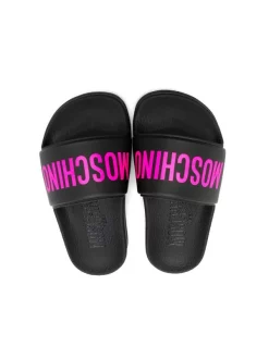 ( Nouvelle Collection ) Moschino Kids Claquettes à Logo Embossé NERO/FUCSIA -Moschino Kids Soldes Boutique 18256835 39023255 600