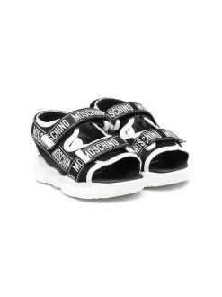( Nouvelle Collection ) Moschino Kids Sandales à Logo Imprimé NERO