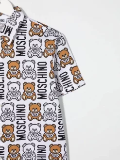 ( Nouvelle Collection ) Moschino Kids 82803 WHITE Chemise à Logo Imprimé Enfant -Moschino Kids Soldes Boutique 18287471 39035930 600