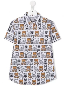 ( Nouvelle Collection ) Moschino Kids 82803 WHITE Chemise à Logo Imprimé Enfant