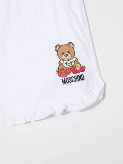 ( Nouvelle Collection ) Moschino Kids 10101 WHITE Short à Logo Imprimé Enfant -Moschino Kids Soldes Boutique 18287474 39028986 600