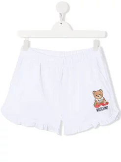 ( Nouvelle Collection ) Moschino Kids 10101 WHITE Short à Logo Imprimé Enfant
