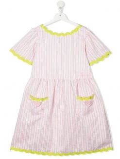 ( Nouvelle Collection ) Moschino Kids Robe Rayée à Bords Contrastants H00020 PINK/WHITE