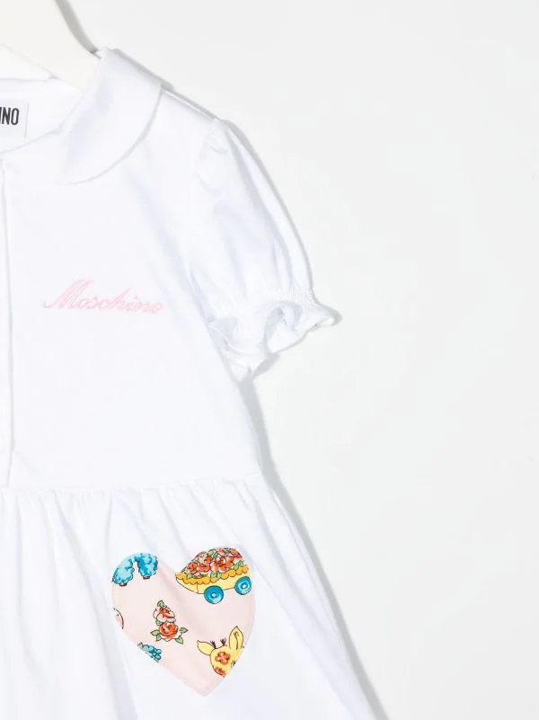 ( Nouvelle Collection ) Moschino Kids 10101 BIANCO OTTICO Robe à Logo Brodé Enfant 5 ( Nouvelle Collection ) Moschino Kids 10101 BIANCO OTTICO Robe à Logo Brodé Enfant – Image 3