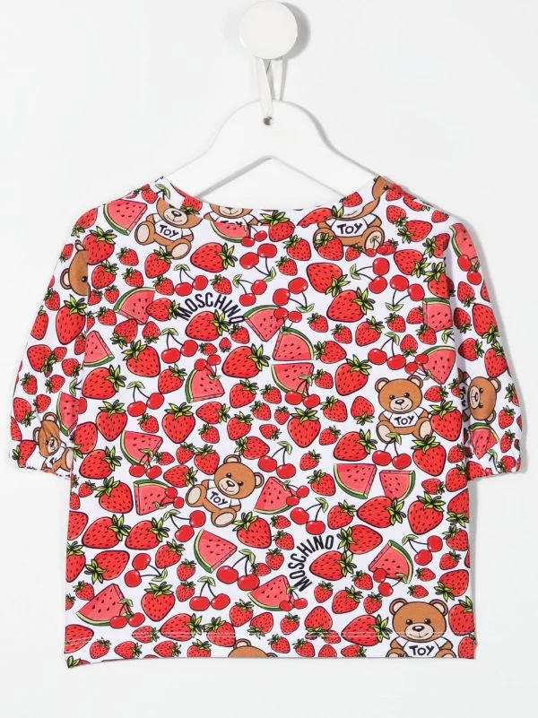 ( Nouvelle Collection ) Moschino Kids 83504 WHITE TOY T-shirt à Imprimé Fraisez Enfant 4 ( Nouvelle Collection ) Moschino Kids 83504 WHITE TOY T-shirt à Imprimé Fraisez Enfant – Image 2