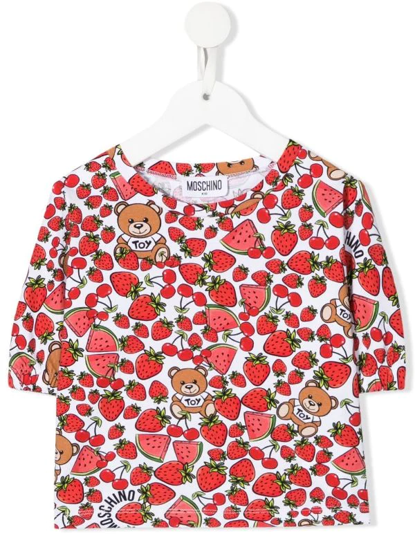 ( Nouvelle Collection ) Moschino Kids 83504 WHITE TOY T-shirt à Imprimé Fraisez Enfant 3 ( Nouvelle Collection ) Moschino Kids 83504 WHITE TOY T-shirt à Imprimé Fraisez Enfant